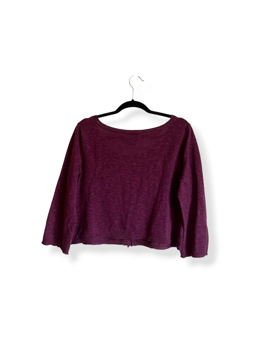 Eileen Fisher Linen & Cotton Purple Crop 3/4 Sleeve Classic Buttoned Cardigan - Picture 4 of 6